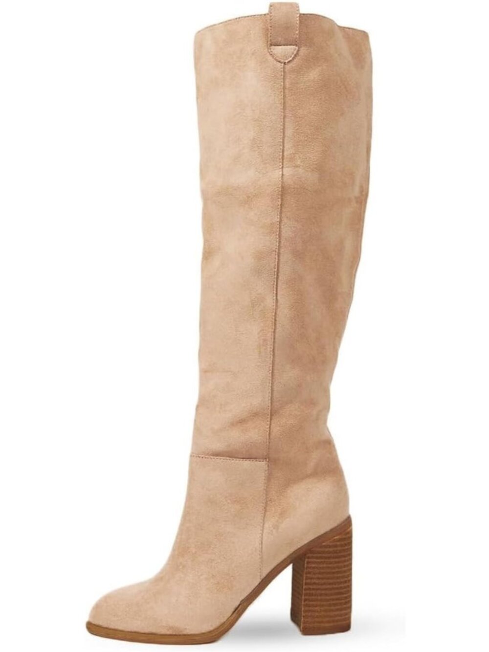 Women's Apricot Chunky Heel Round Toe Side Zipper Fashionable Knee High Boots